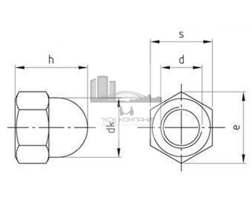 DIN 1587 A2 M 10X1,25 A/F 17 Гайка высокая нержавеющая шестигранная