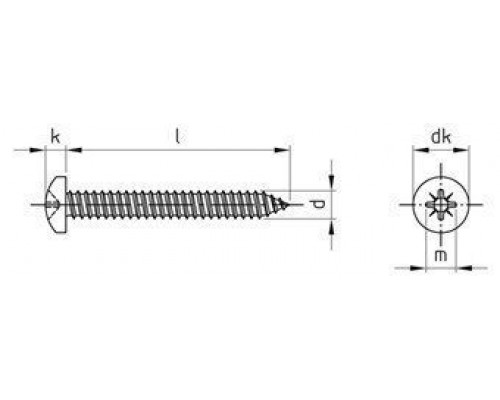 DIN 7981 A2 C 4,8X13 Z Винт самонарезающий с полукруглой головой с крестообразным шлицем PZ (Pozidrive) нержавеющий, форма С - острый конец
