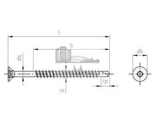 Art. 9044 A2 6,0X140/70 TX25 Саморез с длинным буром с неполной резьбой, потайной самозенкующейся головкой и звездообразным шлицем TORX нержавеющий по д  купить в Москве