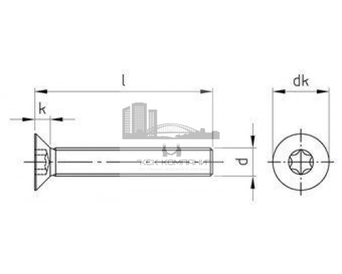 ISO 10642 A4 M 6X25 TX30 Винт нержавеющий с потайной головой и звездообразным шлицем TX (TORX)