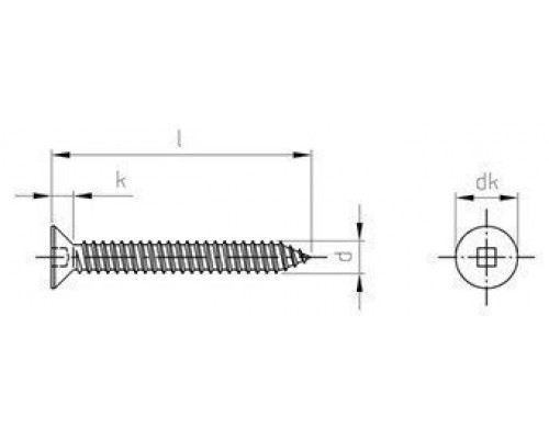 DIN 7982 A2 C 4,2X45 SQ2 Винт самонарезающий с потайной головкой с острым концом форма С и квадратным шлицем SQ нержавеющий