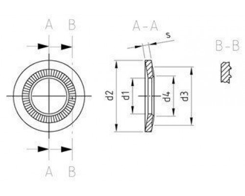 NF E 25-511 A2 4X10X0,9 Шайба пружинная тип M с насечками NF E 25-511 A2 4X10X0,9 Шайба пружинная тип M с насечками