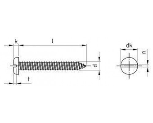DIN 7971 A2 C 4,2X9,5 Саморез с цилиндрической головой и прямым шлицем форма C DIN 7971 A2 C 4,2X9,5 Саморез с цилиндрической головой и прямым шлицем форма C