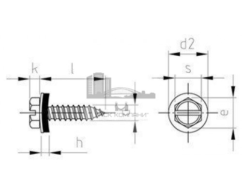 DIN 7976 A2 C 4,8X13 SZ, EPDM-washer 12 мм Саморез с шестигранной головкой, шлицем SL и EPDM прокладкой (12 мм)  купить в Москве
