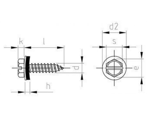 DIN 7976 A2 C 4,2X13 SZ, EPDM-washer 12 мм Саморез с шестигранной головкой, шлицем SL и EPDM прокладкой (12 мм)