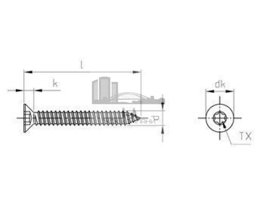 ISO 14586 A4 C 4,8X50 TX25 Винт самонарезающий с потайной головкой и звездообразным шлицем TX (Torx), форма С - острый конец нержавеющий  купить в Москве