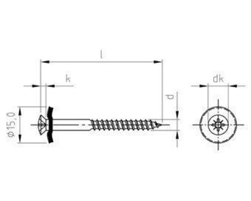 Art. 9067 A2 4,5X60 Z Шуруп по дереву с полупотайной головой с закрепленной EPDM-шайбой (15 мм), шлиц PZ
