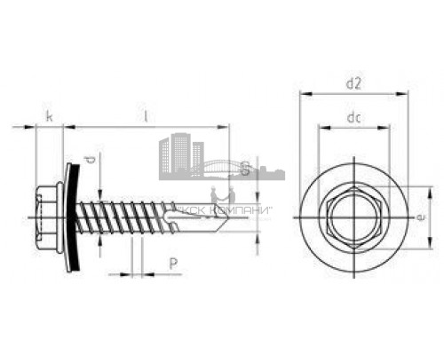 DIN 7504 A2 K 5,5X58 уплотн. шайба 16мм Саморез сверлоконечный самонарезающий с шестигранной головкой с фланцем нержавеющий c EPDM уплотнительной шай  купить в Москве