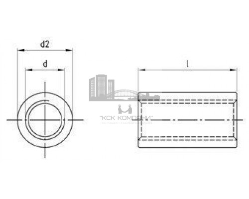 Art. 9070 М10х20 А2 Гайка-втулка нержавеющая соединительная, внешний диаметр 13 мм