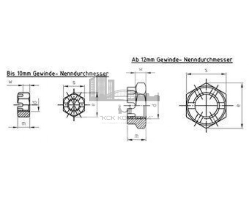DIN 937 М6 SW10 A4 Гайка нержавеющая, шестигранная, корончатая