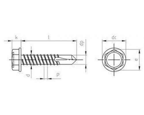 DIN 7504 A2 K 6,3X110 Саморез самонарезающий сверлоконечный с шестигранной головой с фланцем, форма "К" нержавеющий DIN 7504 A2 K 6,3X110 Саморез самонарезающий сверлоконечный с шестигранной головой с фланцем, форма "К" нержавеющий