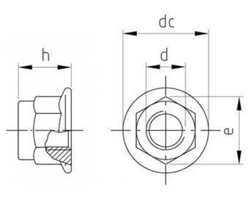 DIN 6926 М8 SW13 A2 Гайка самоконтрящаяся без зазубрин, шестигранная фланцевая нержавеющая