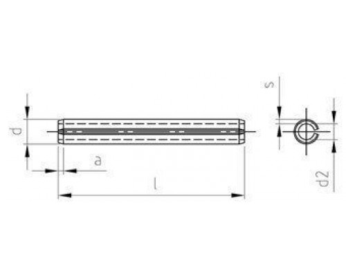 ISO 8752 AISI 301 6X65 Штифт цилиндрический пружинный, разрезной, трубчатый из нержавеющей стали