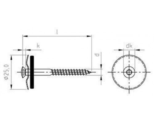 Art. 9089 A2 4,5X45 TX20 Шуруп по дереву с полупотайной головой с незакрепленной EPDM-шайбой (25 мм), шлиц TX