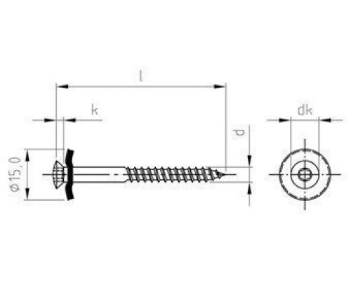 Art. 9087 A2 4,5X20 TX20 Шуруп c полупотайной головой и двухсоставной шайбой, звездообразный шлиц TX (TORX), с фиксированной EPDM прокладкой (15 мм), нержавею