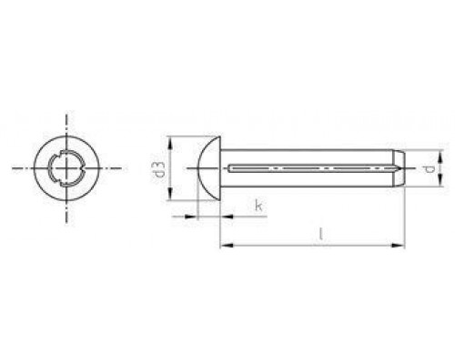 DIN 1476 A2 5X6 Штифт с полукруглой головой, насечкой по всей длине с трех сторон и фаской нержавеющий