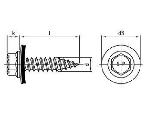 Art. 9505 A2/CV 6,0X25 упл. шайба 16 мм Винт биметаллический самонарезающий сверлоконечный для листового металла (сверлильн. способность 2 мм)