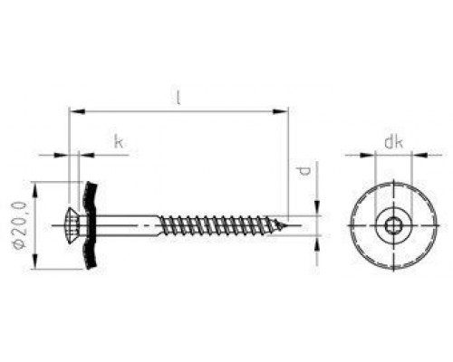 Art. 9288 A2 4,5X150 TX25 Шуруп по дереву с полупотайной головой с закрепленной EPDM-шайбой (20 мм), шлиц TX