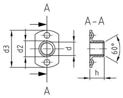 Art. 9060 A2 M 6 d 19 / h 7,5 Гайка нержавеющая с плоским фланцем форма B, приварная с двумя точками сварки