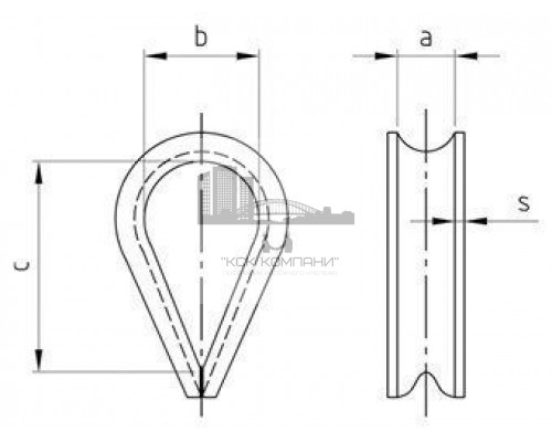 Art. 9073 A4 16 Коуш с глубокой канавкой нержавеющий для волокнистых канатов и стальных тросов  купить в Москве