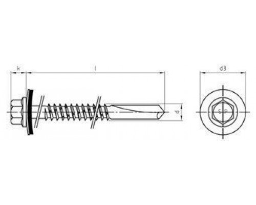 Art. 9504 A2/CV 5,5X158 Винт биметаллический самонарезающий сверлоконечный с уплотнительной шайбой 16 мм (сверл. способность 12 мм)