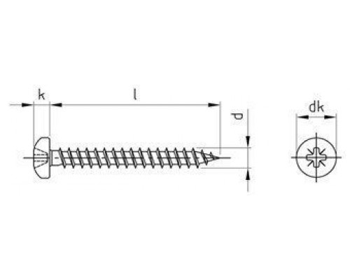 Art. 9048 A2 4,0X25 Z Саморез универсальный с полукруглой головой и шлицем PZ нержавеющий