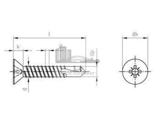 DIN 7504 A4 O 6,3X60 Z Саморез самонарезающий сверлоконечный с потайной головой и крестообразным шлицем PH (Phillips), форма О нержавеющий  купить в Москве