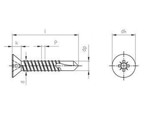 DIN 7504 A4 O 6,3X45 Z Саморез самонарезающий сверлоконечный с потайной головой и крестообразным шлицем PH (Phillips), форма "О" нержавеющий