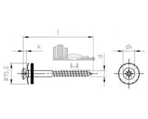 Art. 9067 A2 5,0X300 Z Шуруп по дереву с полупотайной головой с незакрепленной EPDM-шайбой (15 мм), шлиц PZ  купить в Москве
