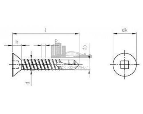DIN 7504 A2 O 4,2X16 SQ2 Саморез самонарезающий сверлоконечный с потайной головой и квадратным шлицем SQ, форма O нержавеющий  купить в Москве