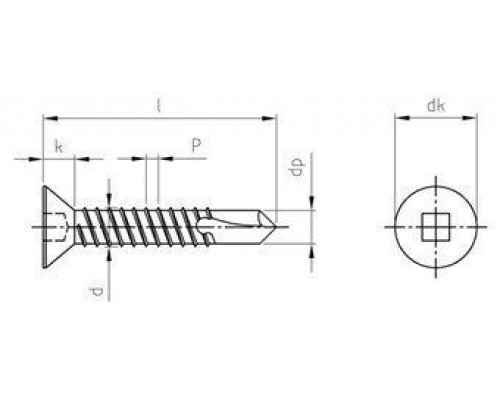 DIN 7504 A2 O 3,5X16 SQ1 Саморез самонарезающий сверлоконечный с потайной головой и квадратным шлицем SQ, форма "O" нержавеющий