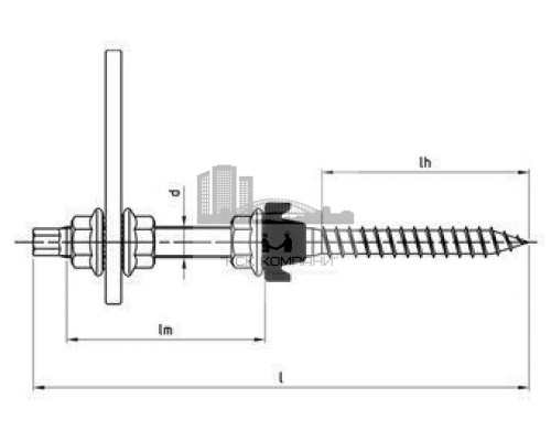 Art. 9082 A2 M 12X250 A/F 9 собранный Винт-шуруп нержавеющий с переходной пластиной, гайками по DIN 6923 с EPDM-прокладкой (резьбовой нагель)