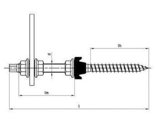 Art. 9082 A2 M 12X250 A/F 9 собранный Винт-шуруп нержавеющий с переходной пластиной, гайками по DIN 6923 с EPDM-прокладкой (резьбовой нагель)