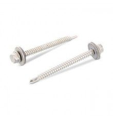 DIN 7504 A2 K 5,5X32 уплотн. шайба 16мм Саморез сверлоконечный самонарезающий с шестигранной головкой с фланцем нержавеющий c EPDM уплотнительной шай