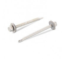 DIN 7504 A2 K 5,5X50 уплотн. шайба 16мм Саморез сверлоконечный самонарезающий с шестигранной головкой с фланцем нержавеющий c EPDM уплотнительной шай