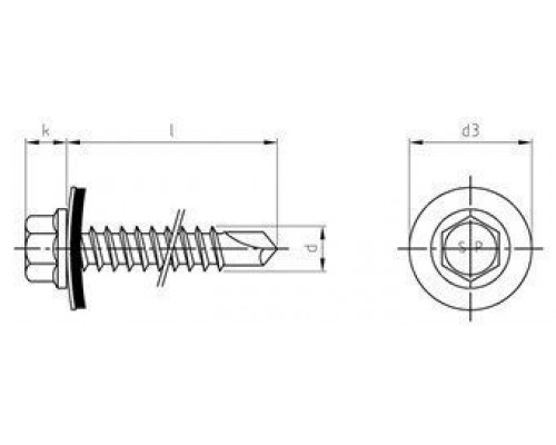 Art. 9504 A2/CV 5,5X70 Винт биметаллический самонарезающий сверлоконечный с уплотнительной шайбой 16 мм (сверл. способность 3 мм)