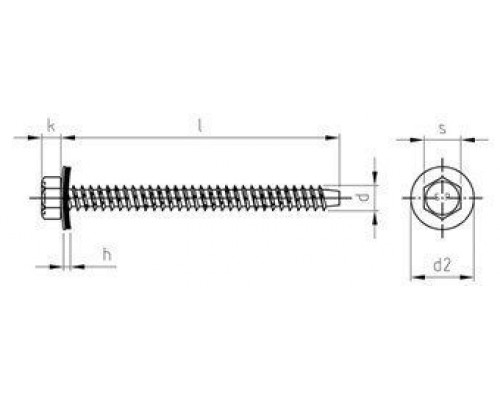 Art. 9057 A2 BZ 6,3X115 Саморез фасадный с тупым концом, шестигранной головкой и EPDM-шайбой 16 мм