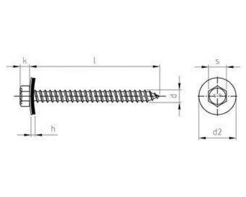 Art. 9059 A2 A 6,5X300 Саморез фасадный с острым концом и шестигранной головкой и EPDM-шайбой 19 мм
