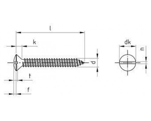 DIN 7973 A2 C 4,2X45 Саморез с полупотайной головой и прямым шлицем форма C
