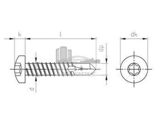 DIN 7504 AISI 410 M 3,5X19 TX10 Саморез самонарезающий сверлоконечный с полукруглой головой нержавеющий с звездообразным шлицем TX (TORX), форма М  купить в Москве