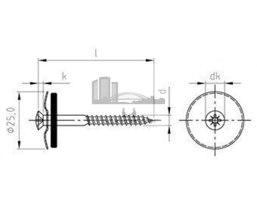 Art. 9069 A2-Cu 4,5X25 Z Шуруп по дереву с полупотайной головой с незакрепленной EPDM-шайбой (20 мм), шлиц PZ  купить в Москве
