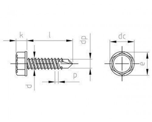 ISO 15480 AISI 410 6,3X70 Саморез типа К сверлоконечный с шестигранной головой и буртиком