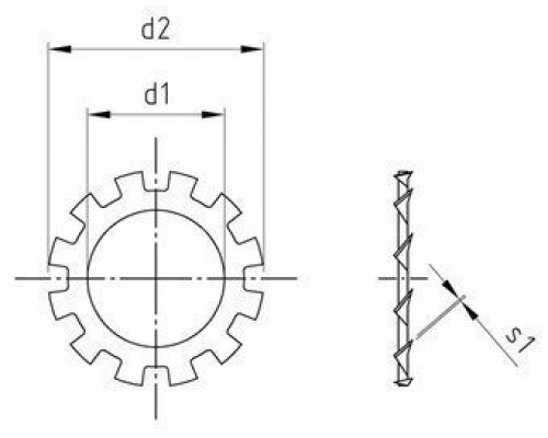 DIN 6797 A2 A 2,2 Шайбы тип A с внешними зубьями стопорные пружинные