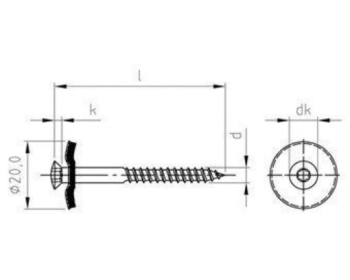 Art. 9288 A2-Cu 4,5X80 TX25 Шуруп по дереву с полупотайной головой с закрепленной EPDM-шайбой (20 мм), шлиц TX