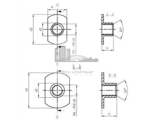 Art. 9060 A2 M 8 d 22 / h 8,5 Гайка нержавеющая с плоским фланцем форма С, приварная