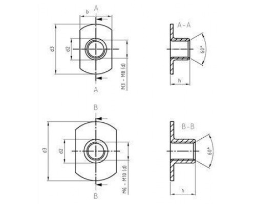 Art. 9060 A2 M 6 d 19 / h 7,5 Гайка нержавеющая с плоским фланцем форма С, приварная
