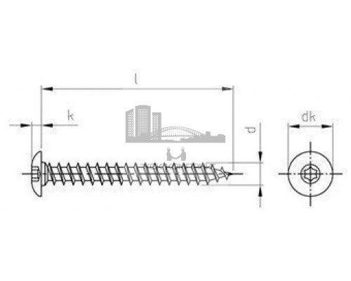 Art. 9083 A2 6X60 TX30 Шуруп самонарезающий с увеличенной низкой полукруглой головой и полной резьбой, шлиц TORX для дерева и дверных петель  купить в Москве