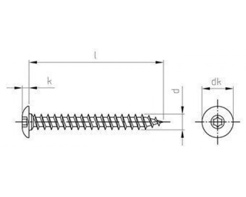 Art. 9083 A2 6X50 TX30 Шуруп самонарезающий с увеличенной низкой полукруглой головой и полной резьбой, шлиц TORX для дерева и дверных петель