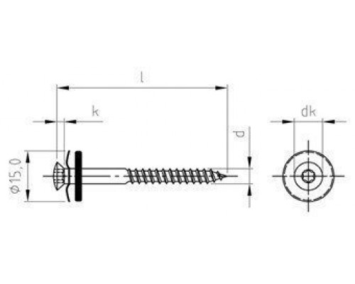 Art. 9287 A2 4,5X40 TX25 Шуруп по дереву с полупотайной головой с двухсоставной EPDM-шайбой (15 мм), шлиц TX