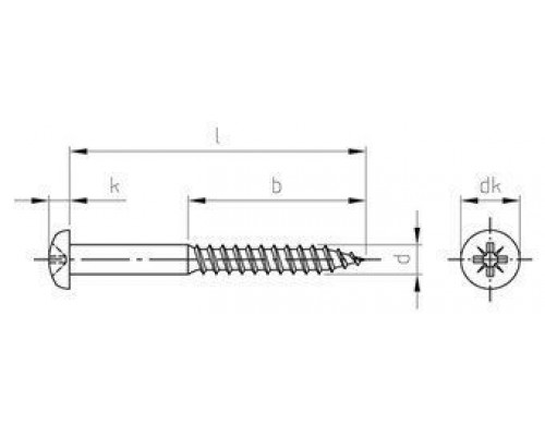DIN 7996 A2 5,0X80 Z Шуруп по дереву с полукруглой головой и крестообразным шлицем PZ